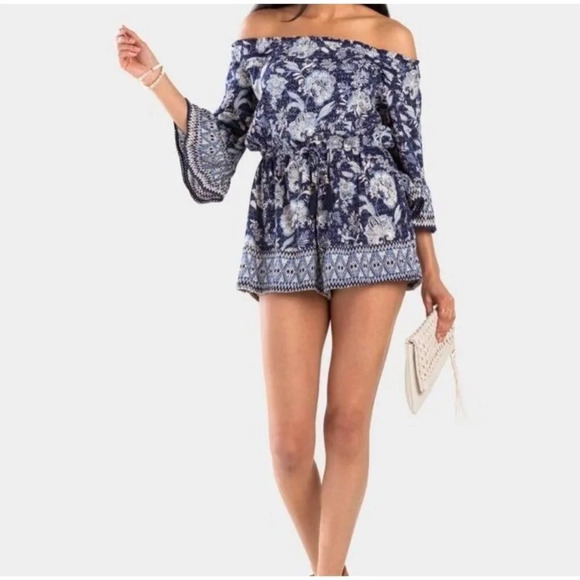 Angie Pants - Angie Floral Off the Shoulder Romper Size Small